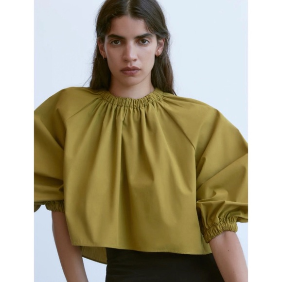 ZARA CROPPED POPLIN TOP Olive Color S - Picture 2 of 6